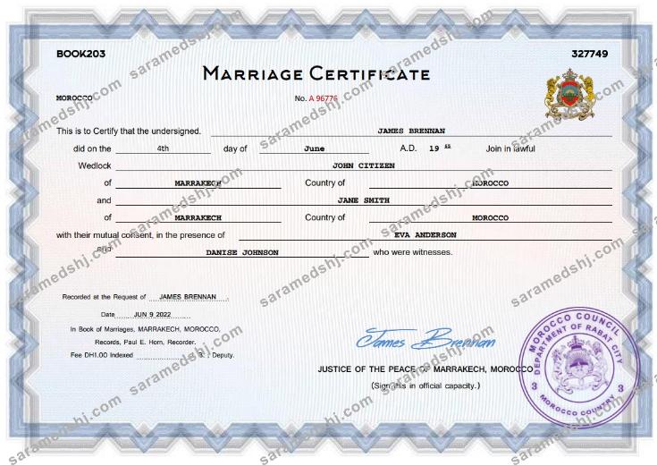 Morocco marriage certificate Word and PDF template